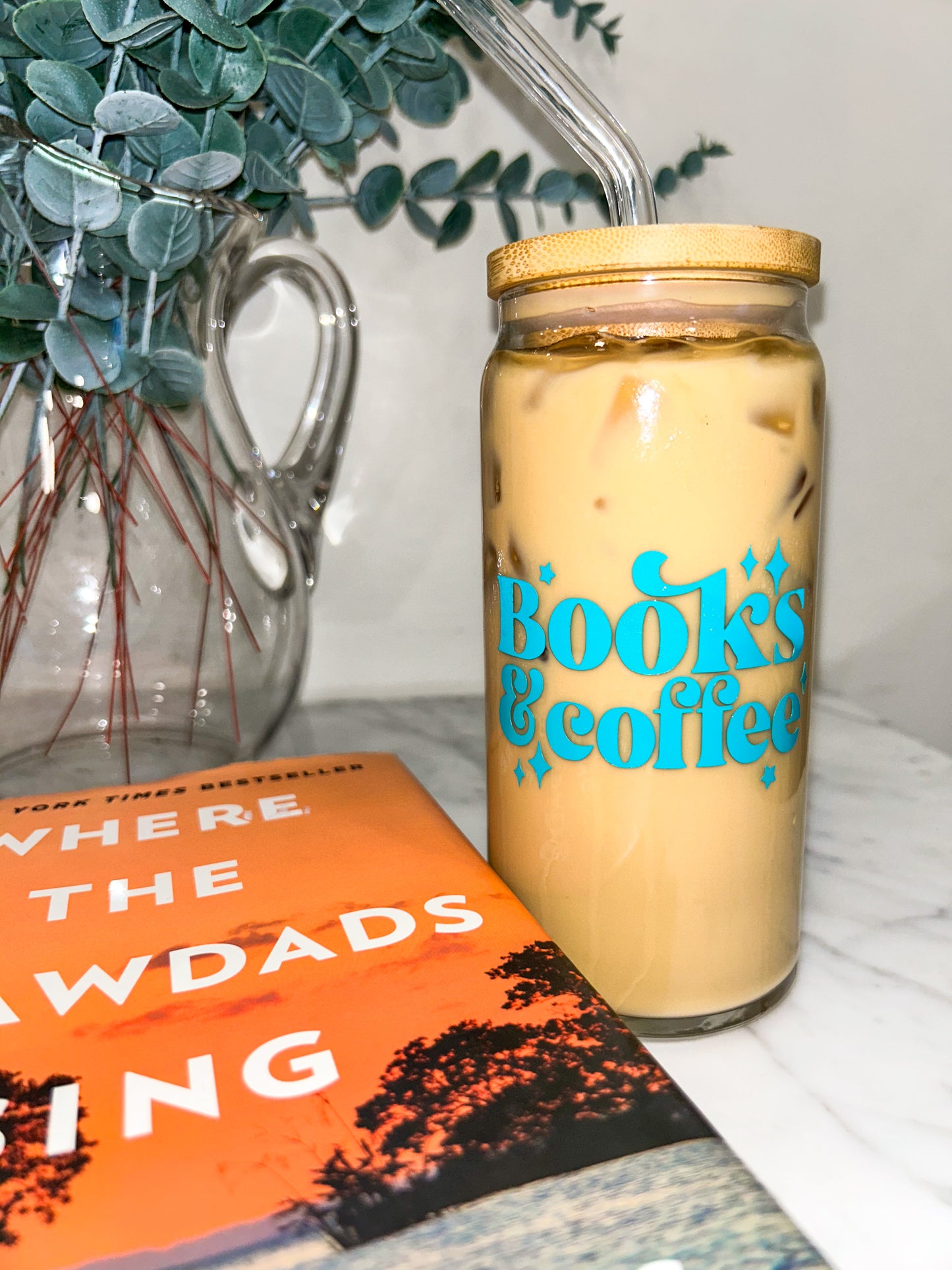 Books and Coffee Beer Can Glass