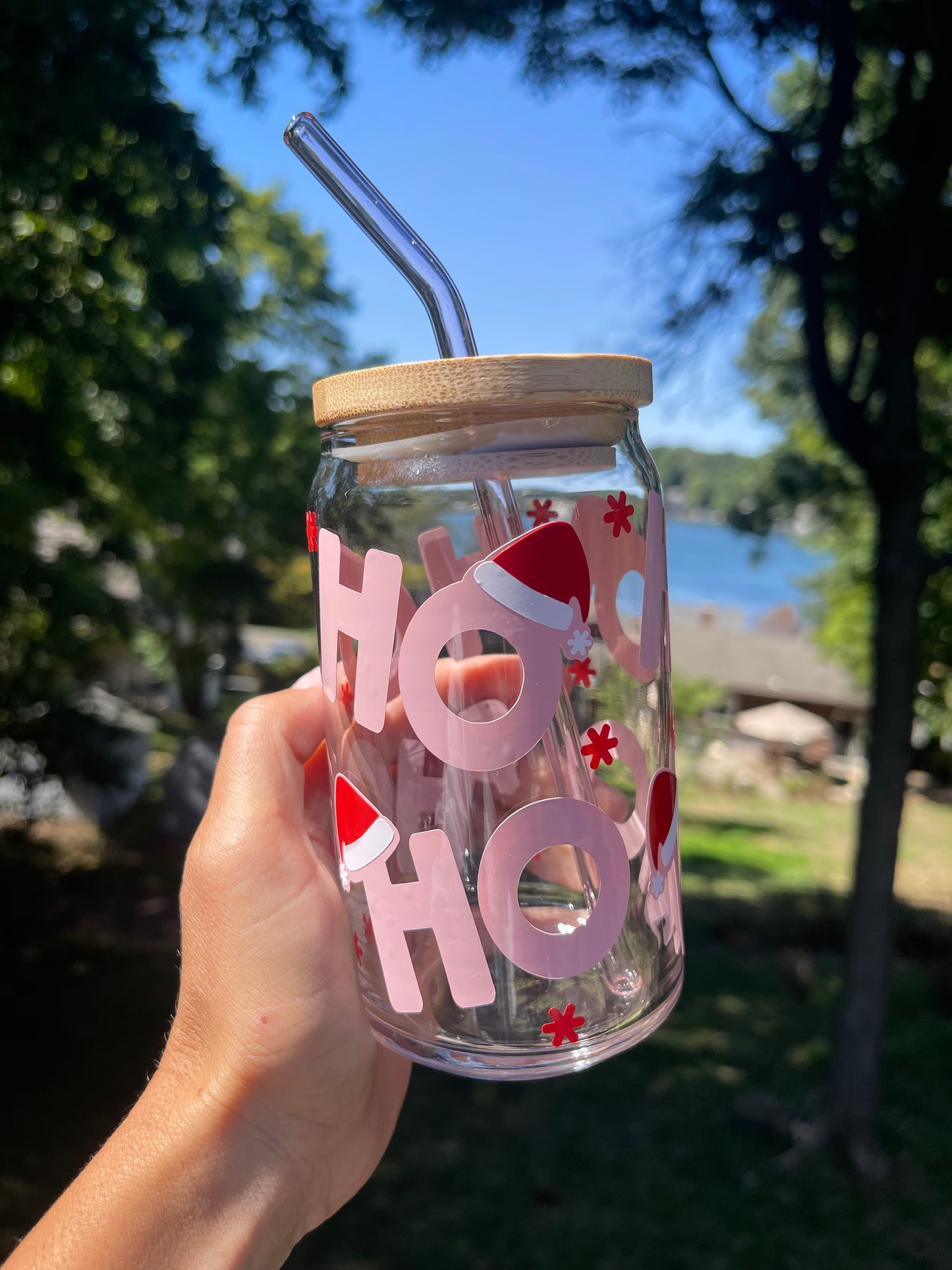 Pink Christmas Beer Can Glass