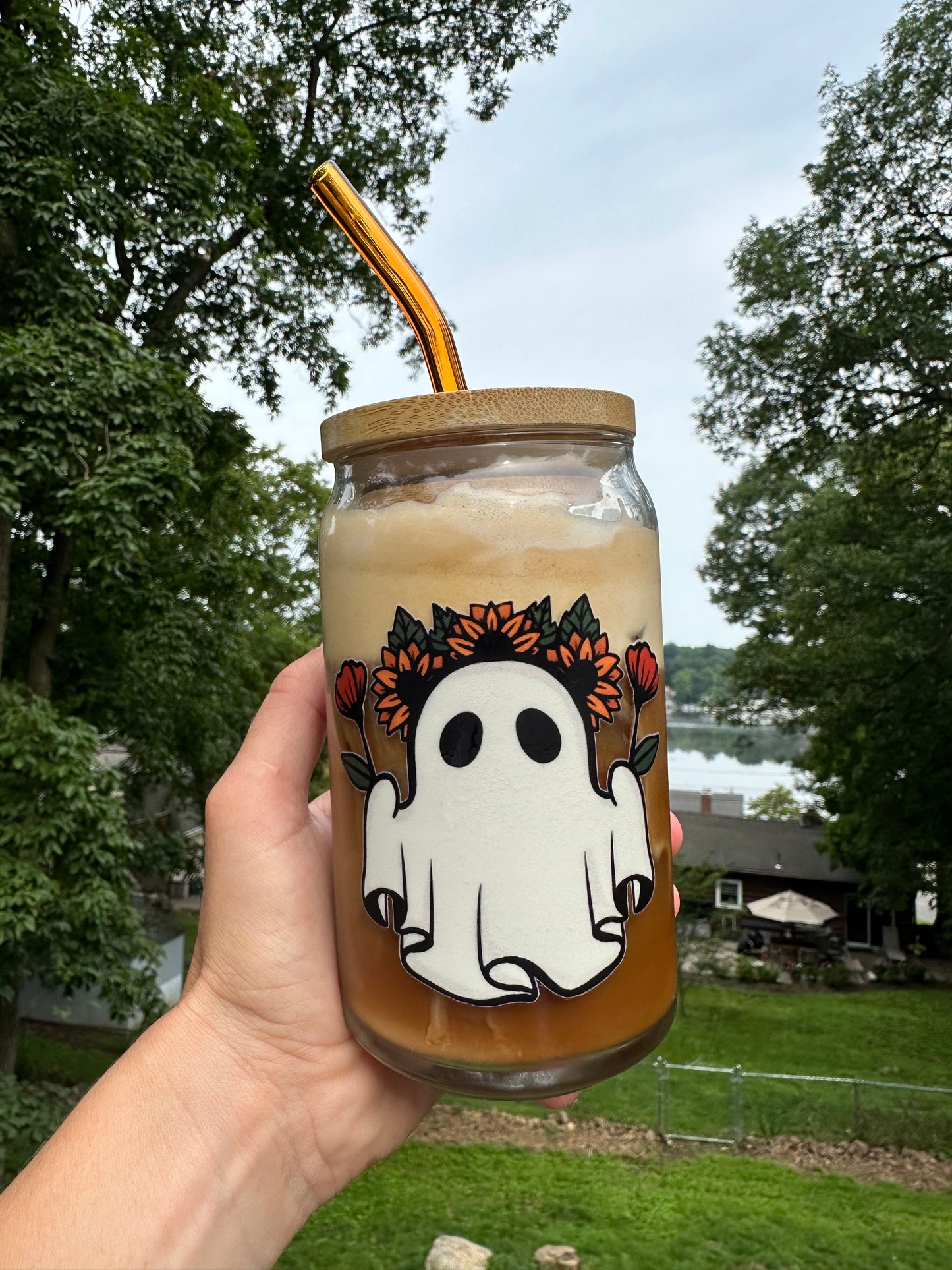 Sunflower Ghostie Can Glass