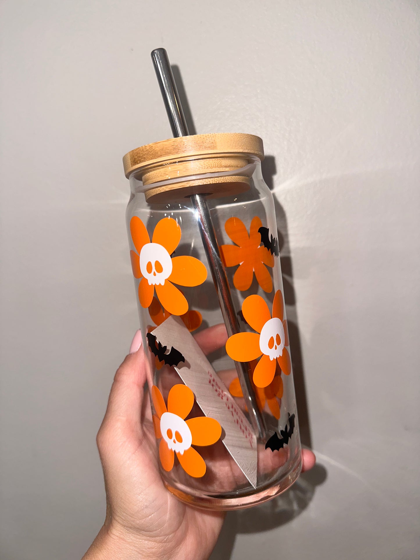 Skeleton Flowers Beer Can Glass