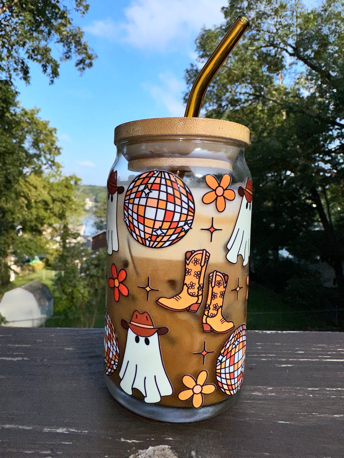 Disco Cowboy Beer Can Glass, Halloween Beer Can Glass