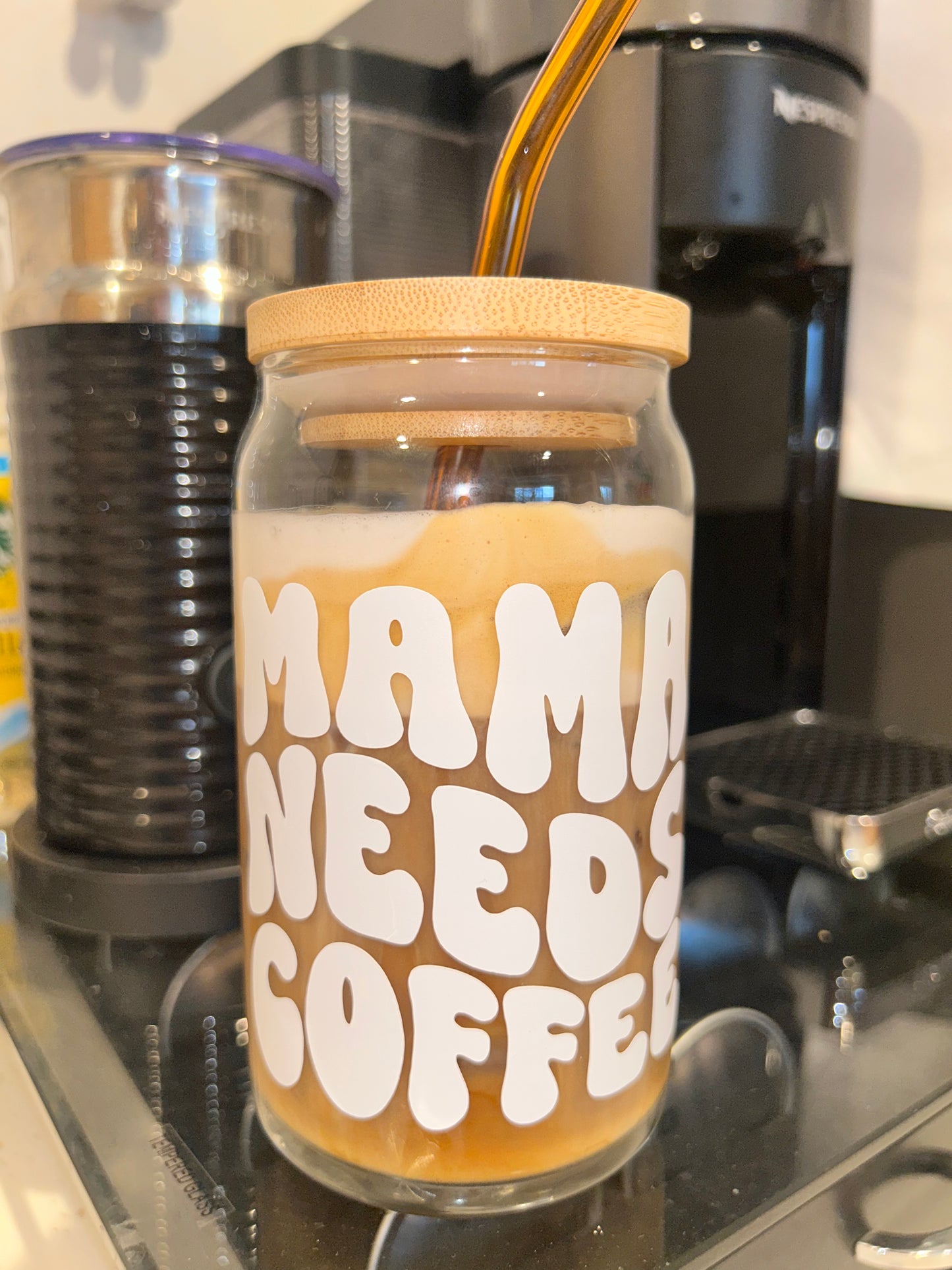 Mama Needs Coffee Beer Can Glass