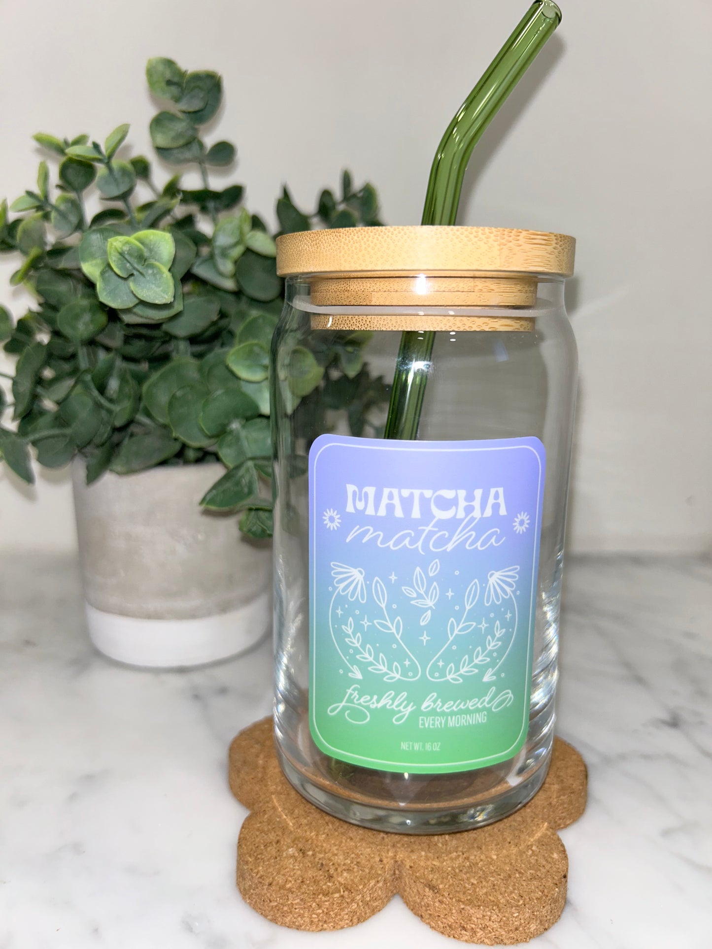 Matcha Label Beer Can Glass