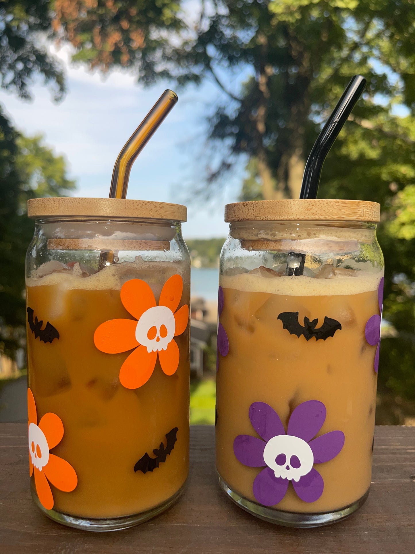 Skeleton Flowers Beer Can Glass