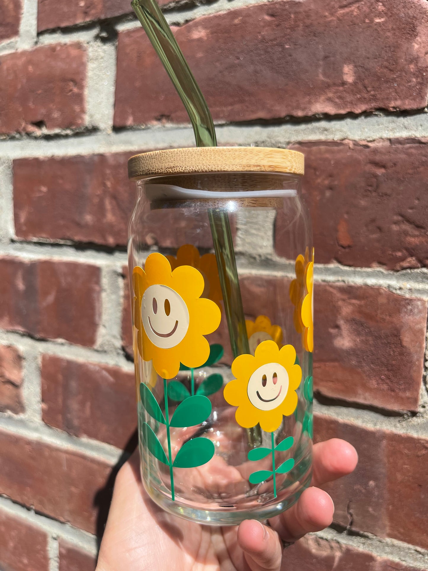 Smiling Sunflower Beer Can Glass