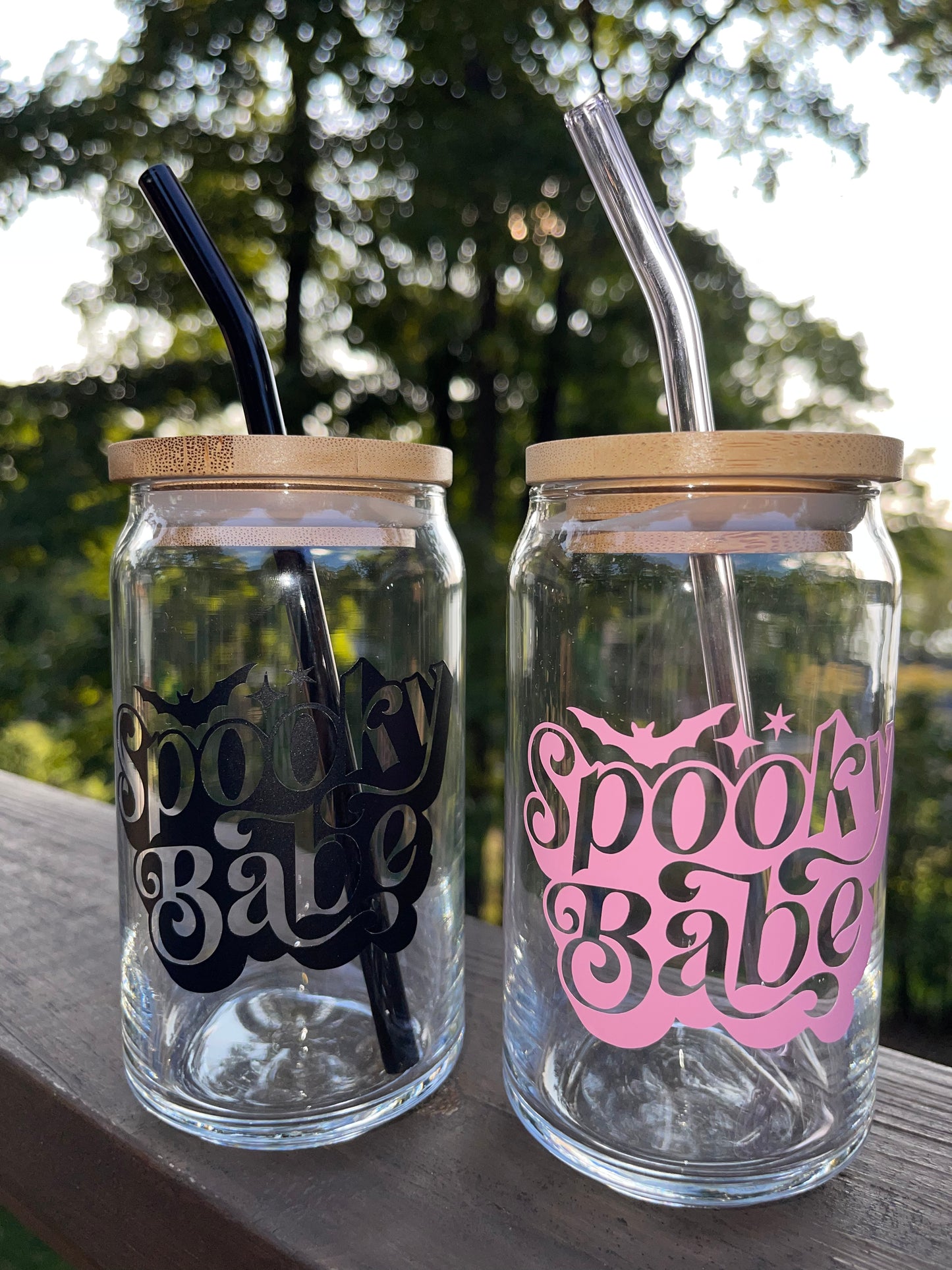 Pink Spooky Babe Beer Can Glass