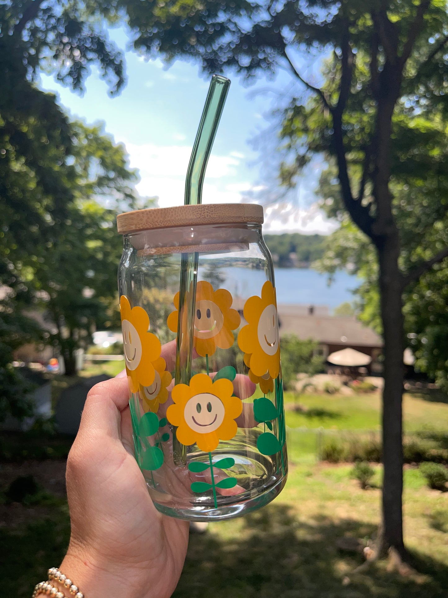 Smiling Sunflower Beer Can Glass