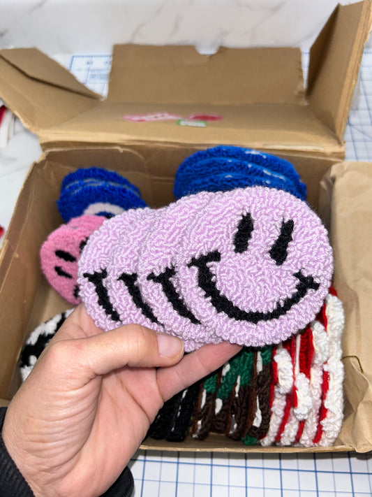 Purple Happy Face Car Coaster Set