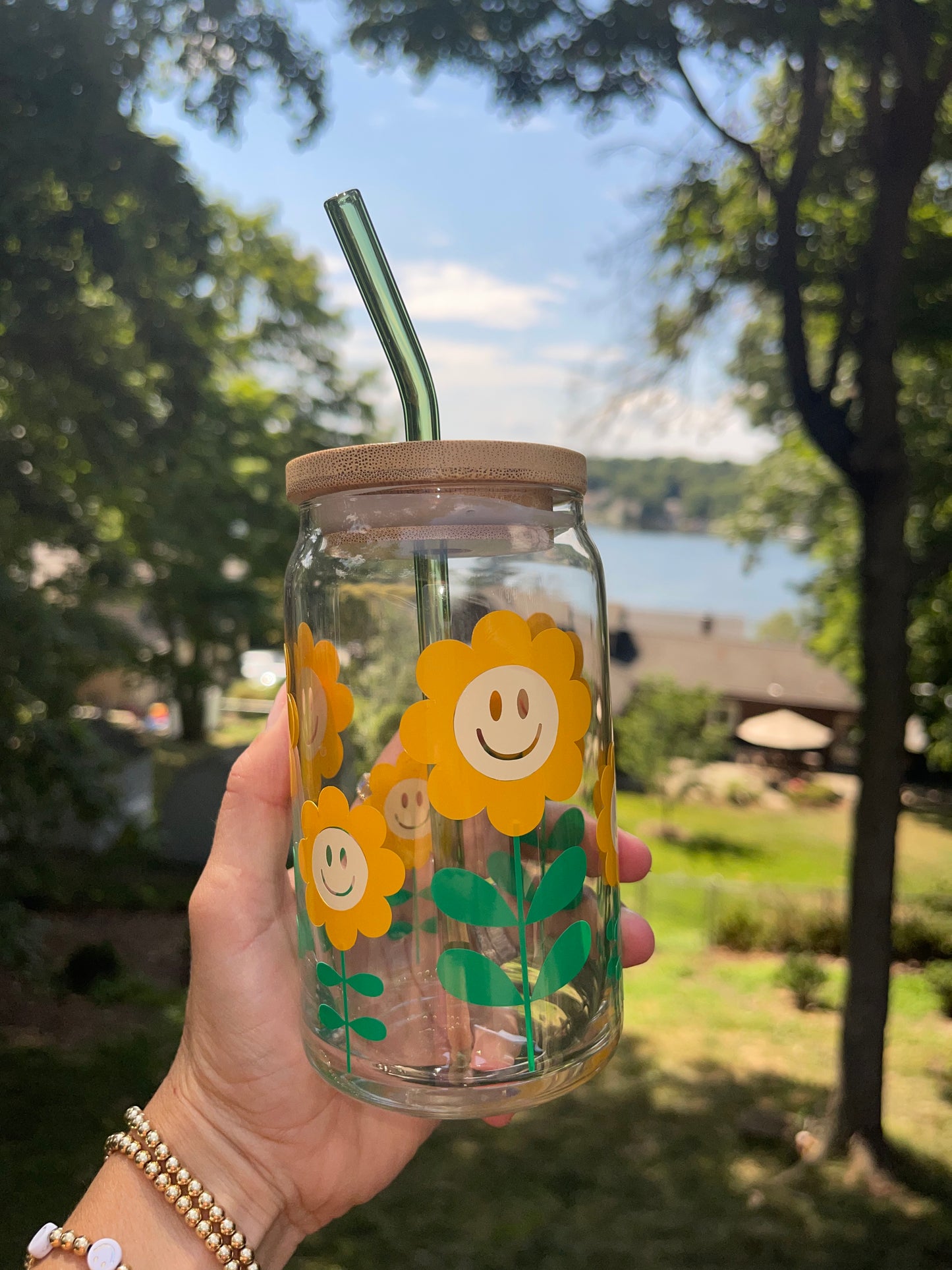 Smiling Sunflower Beer Can Glass