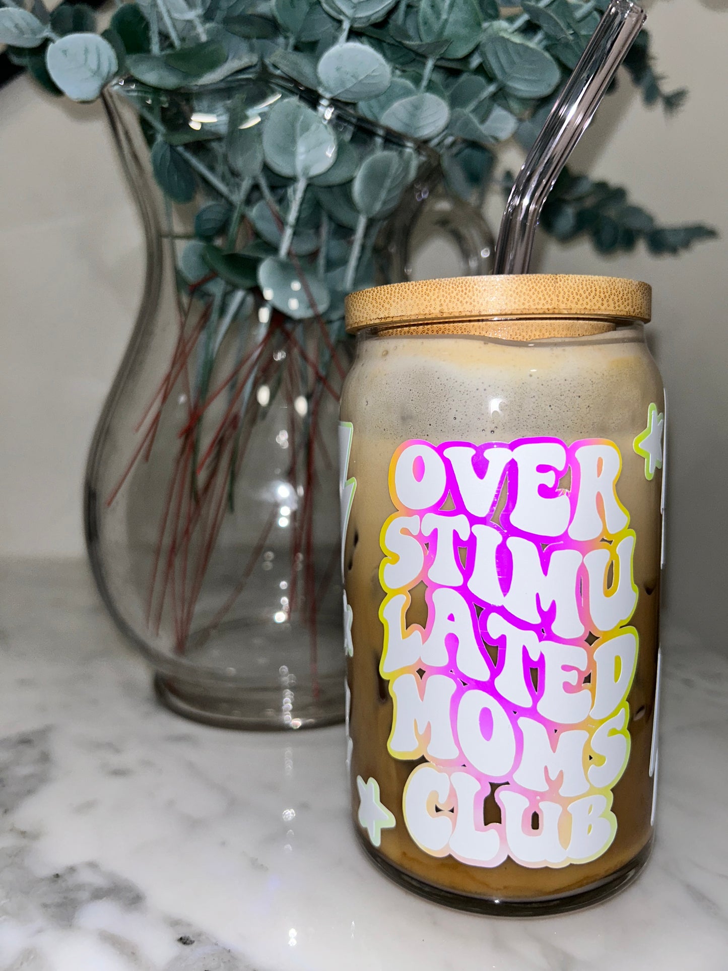 Overstimulated Moms Club Beer Can Glass