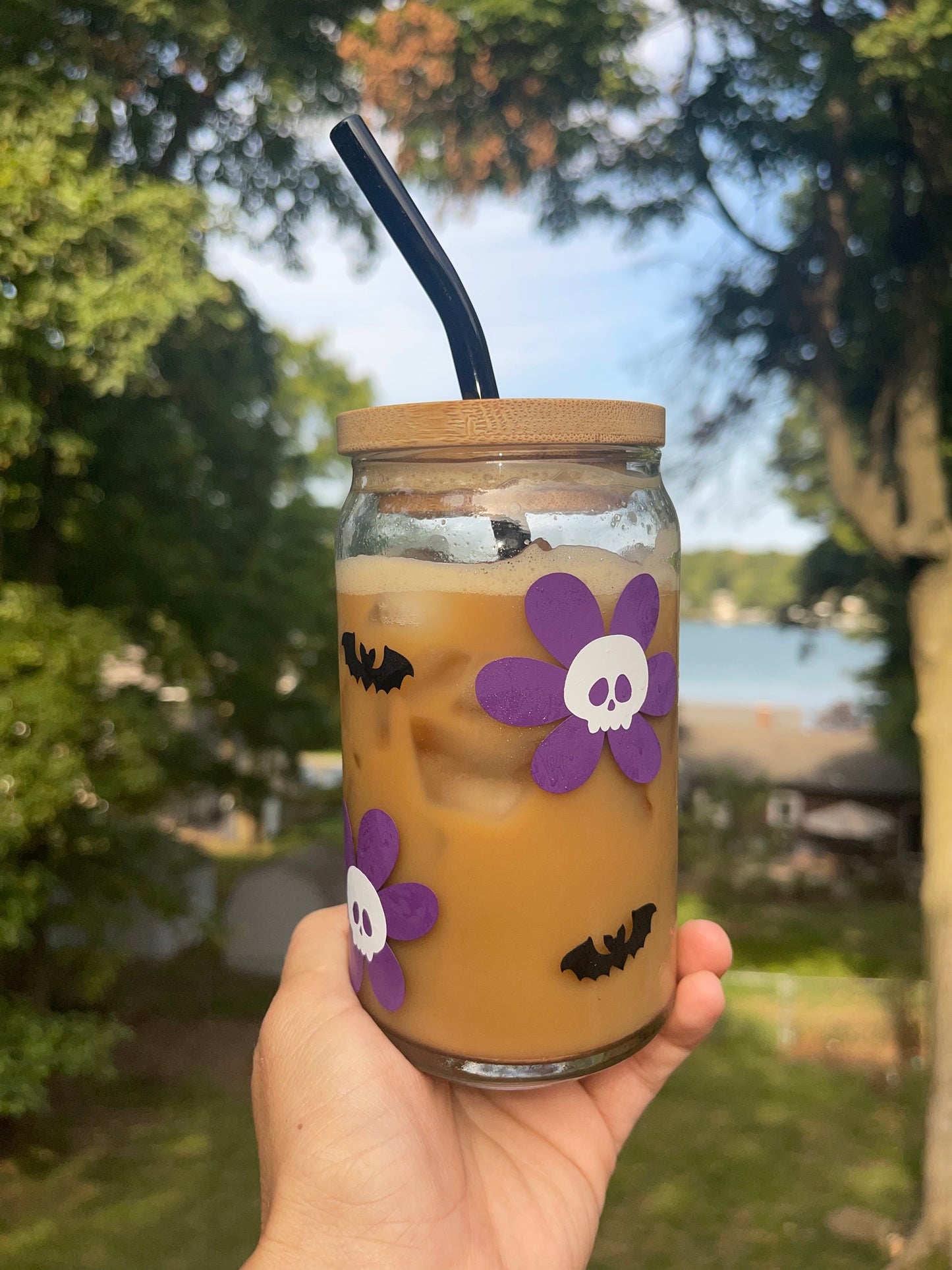 Skeleton Flowers Beer Can Glass