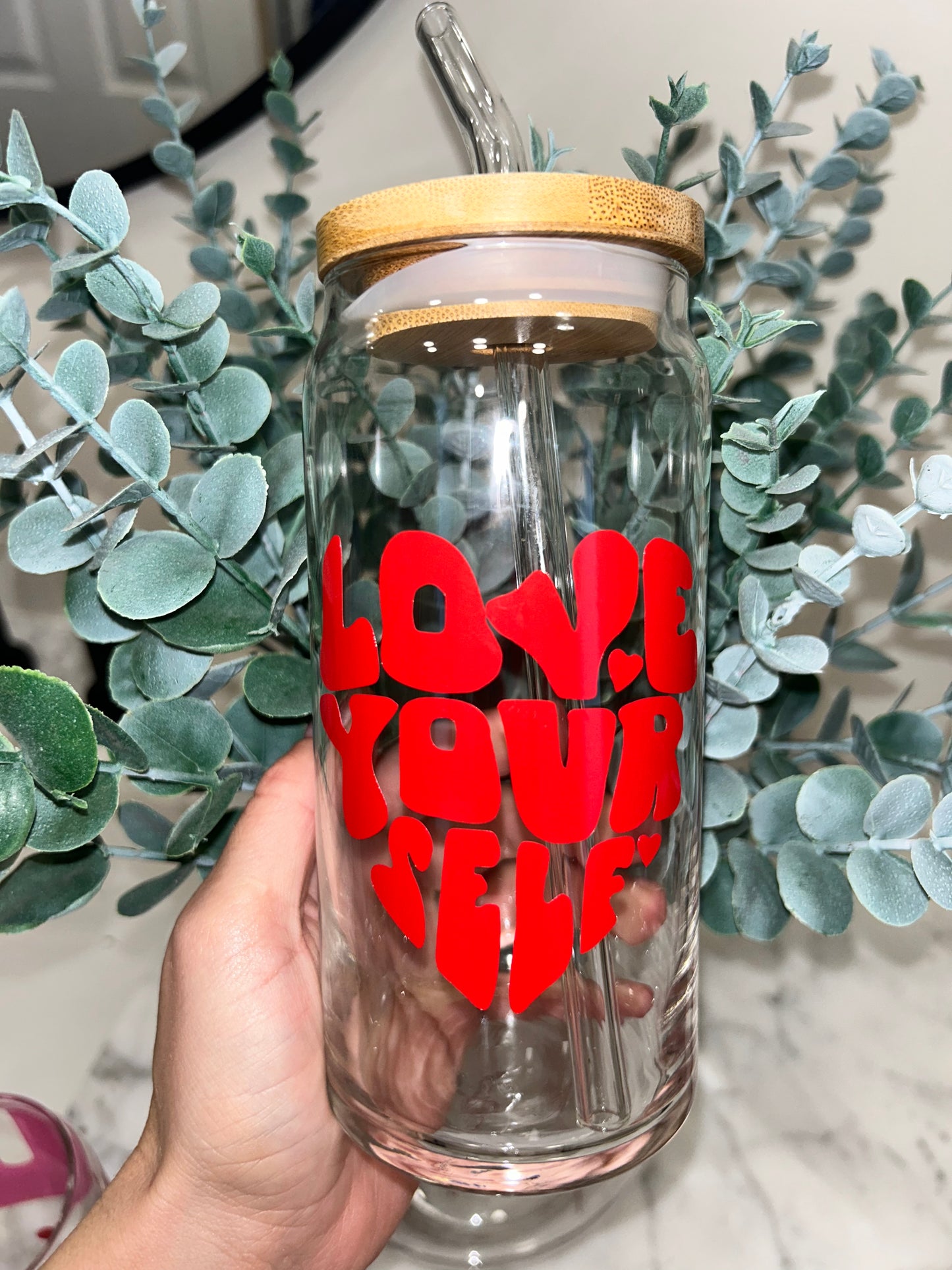 Love Yourself Beer Can Glass