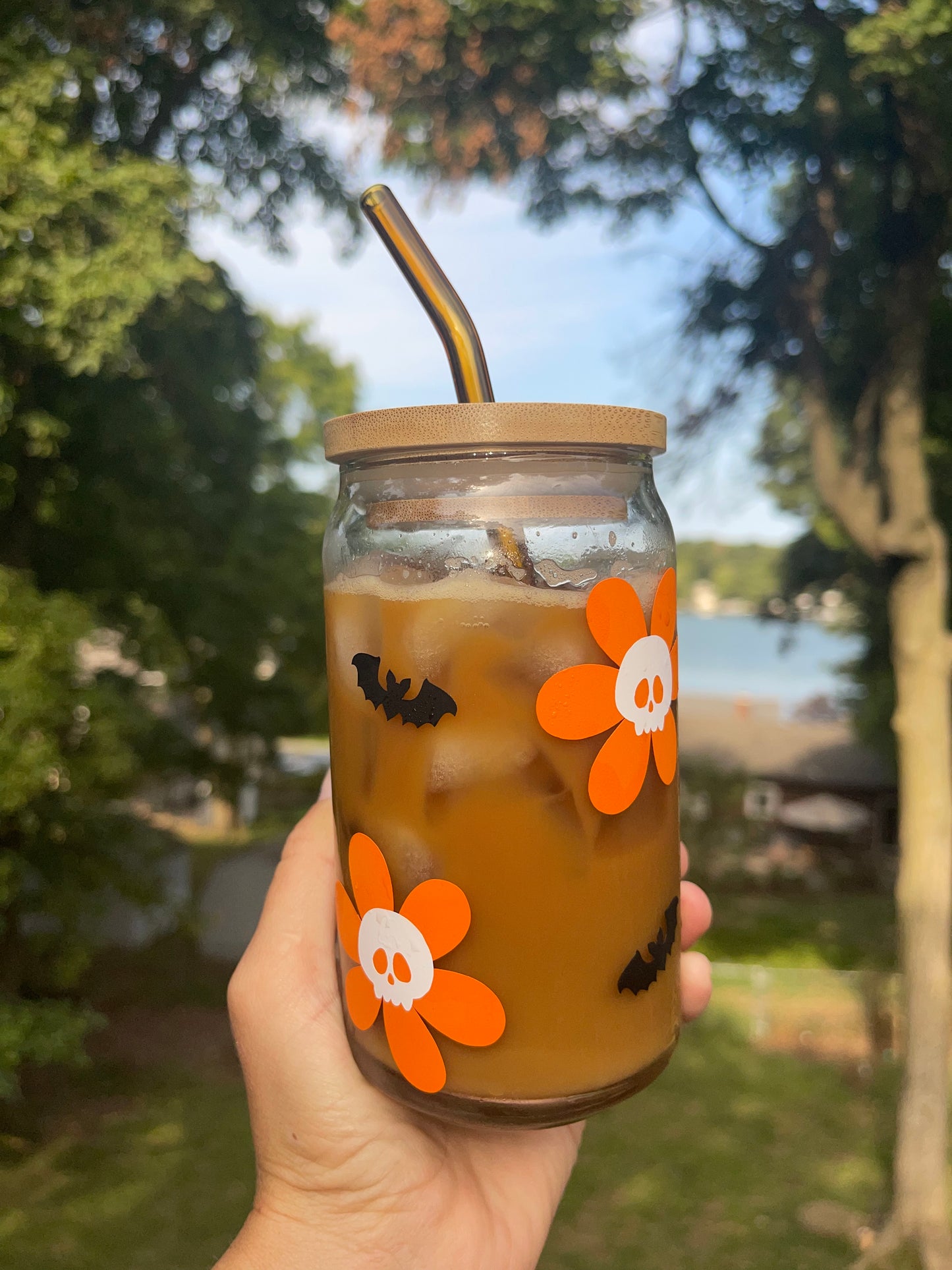 Skeleton Flowers Beer Can Glass