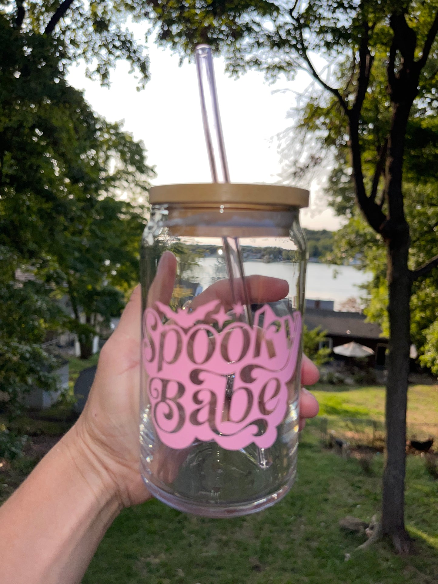 Pink Spooky Babe Beer Can Glass