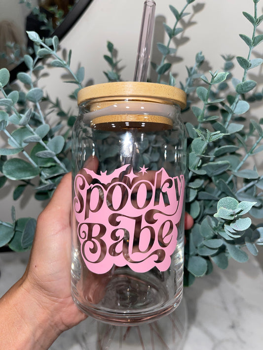 Pink Spooky Babe Beer Can Glass