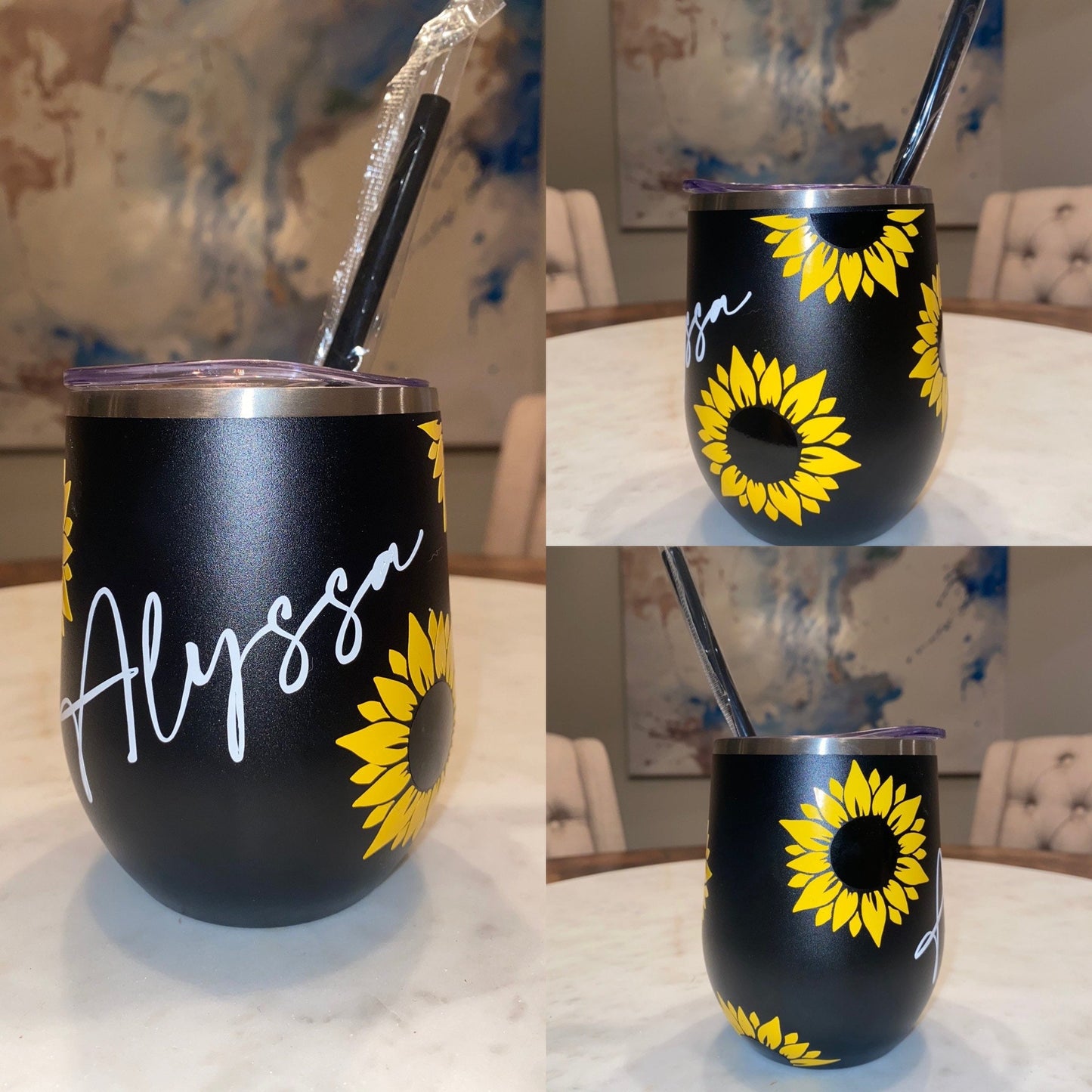 Sunflower Wine Tumbler | Sunflower Tumbler | Personalized Wine Tumbler | Gift for her