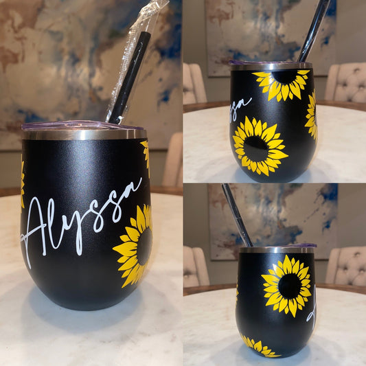 Sunflower Wine Tumbler | Sunflower Tumbler | Personalized Wine Tumbler | Gift for her