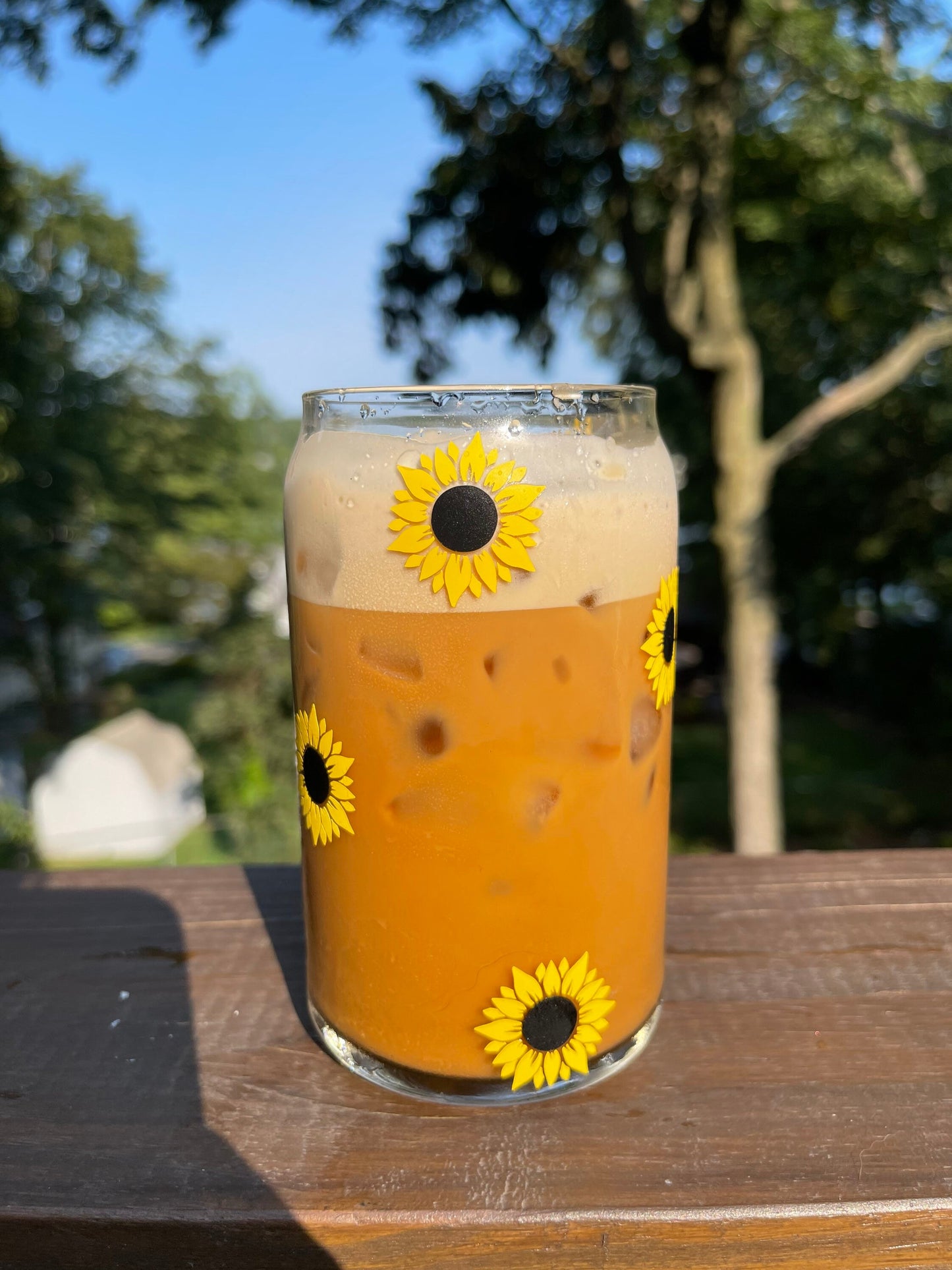 Sunflower Beer Can Glass, Sunflower Coffee Cup, personalized coffee cup, Gift for her, Floral Coffee Cup