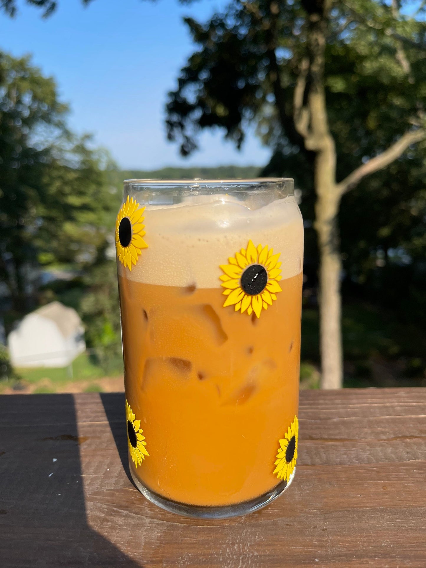 Sunflower Beer Can Glass, Sunflower Coffee Cup, personalized coffee cup, Gift for her, Floral Coffee Cup