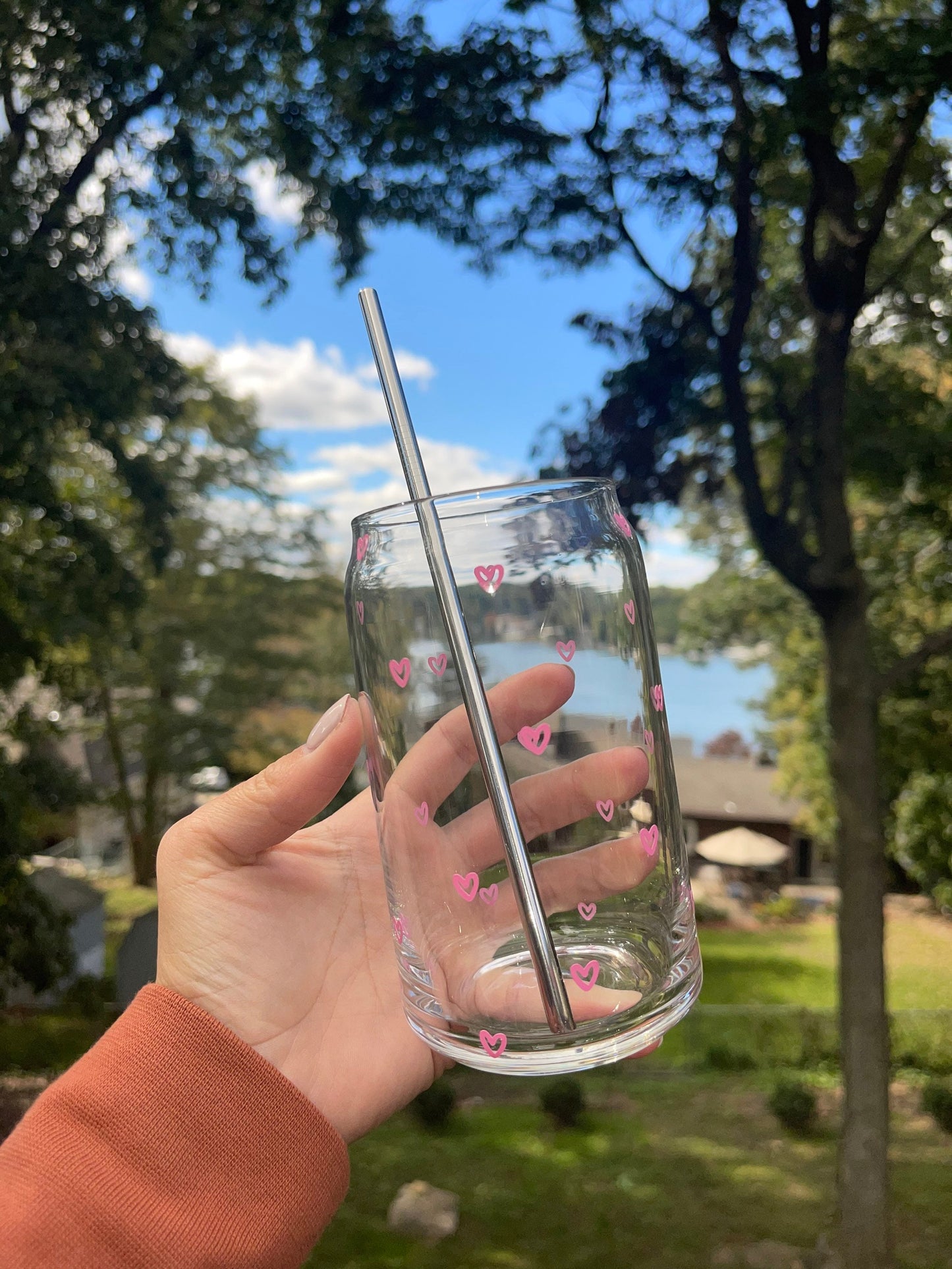 Mini Hearts Iced Coffee Cup, Beer Glass Can, Glass Coffee Cup, Soda Glass Can, Glass Can, Iced Coffee Glass, Aesthetic Glass Beer Can